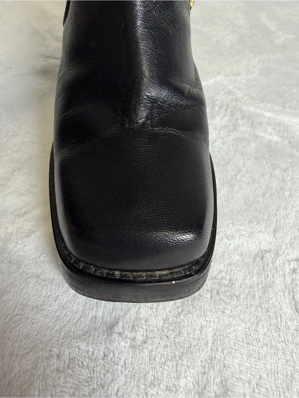 Steven Madden Black Leather Square-Toe Block Heel Ankle Boots Size 8